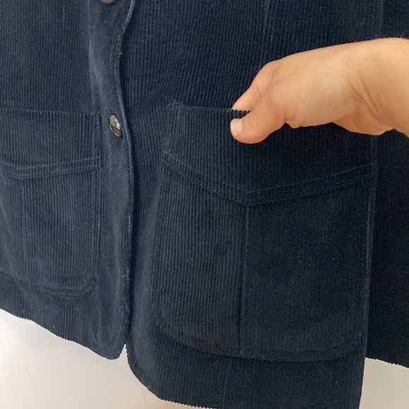 Vintage Blazer Womens Medium Black Cotton Corduroy Jacket Retro 80s Academia - Picture 7 of 15